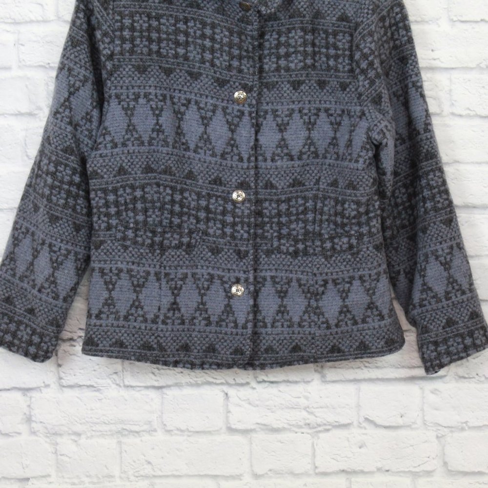Vintage! Woolrich Blue Wool Blend Aztec Southwestern Jacket Coat Size M - Picture 3 of 8